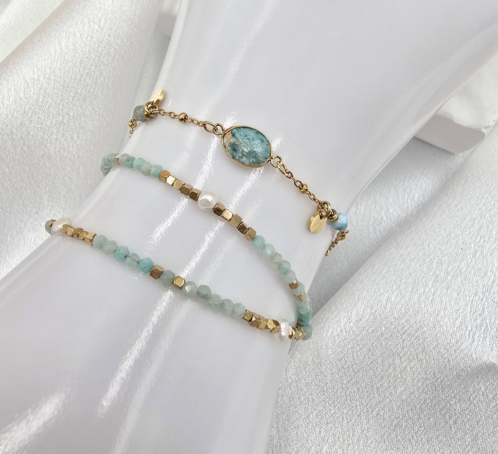 Bracelet Maurine – Pierre Naturelle & Sequins Dorés