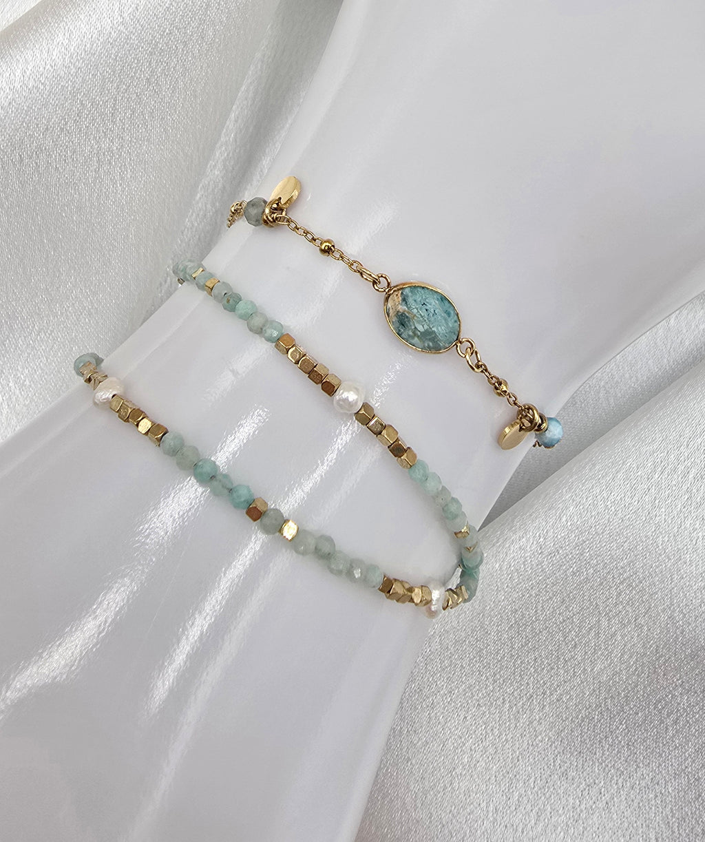 Bracelet Maurine – Pierre Naturelle & Sequins Dorés