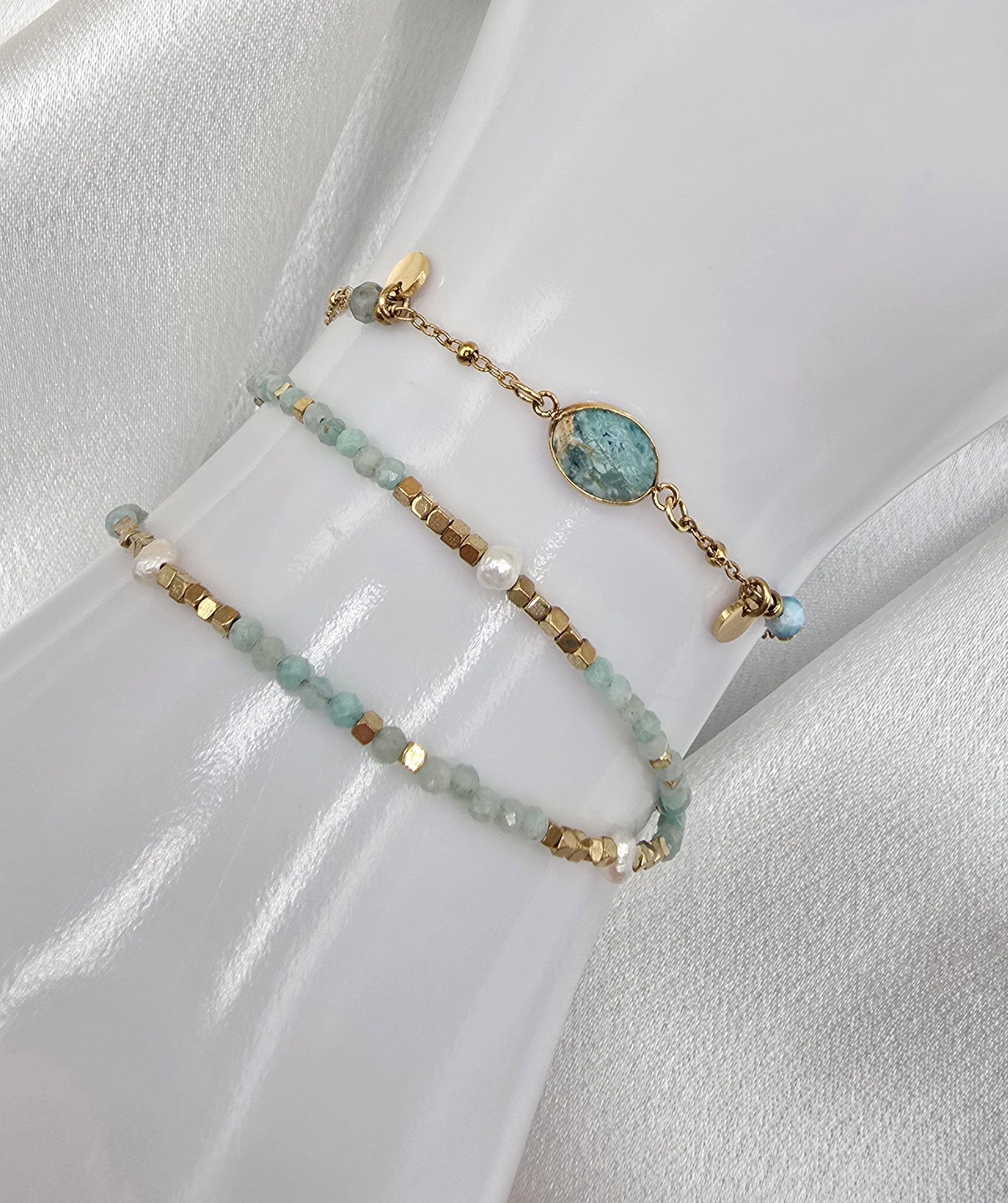 Bracelet Galice – 2 Tours Pierres Naturelles & Perles d'Eau Douce