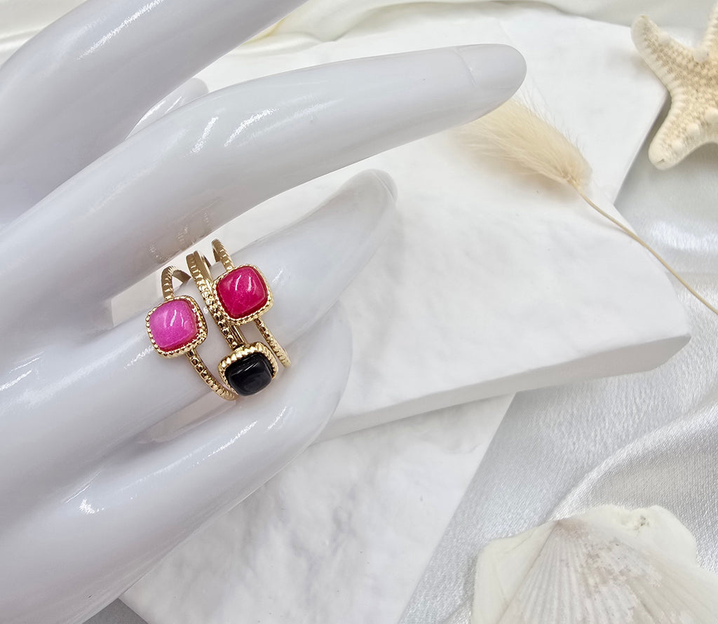 Bague Bali – Triple Anneau Milgrain & Tourmaline Colorée
