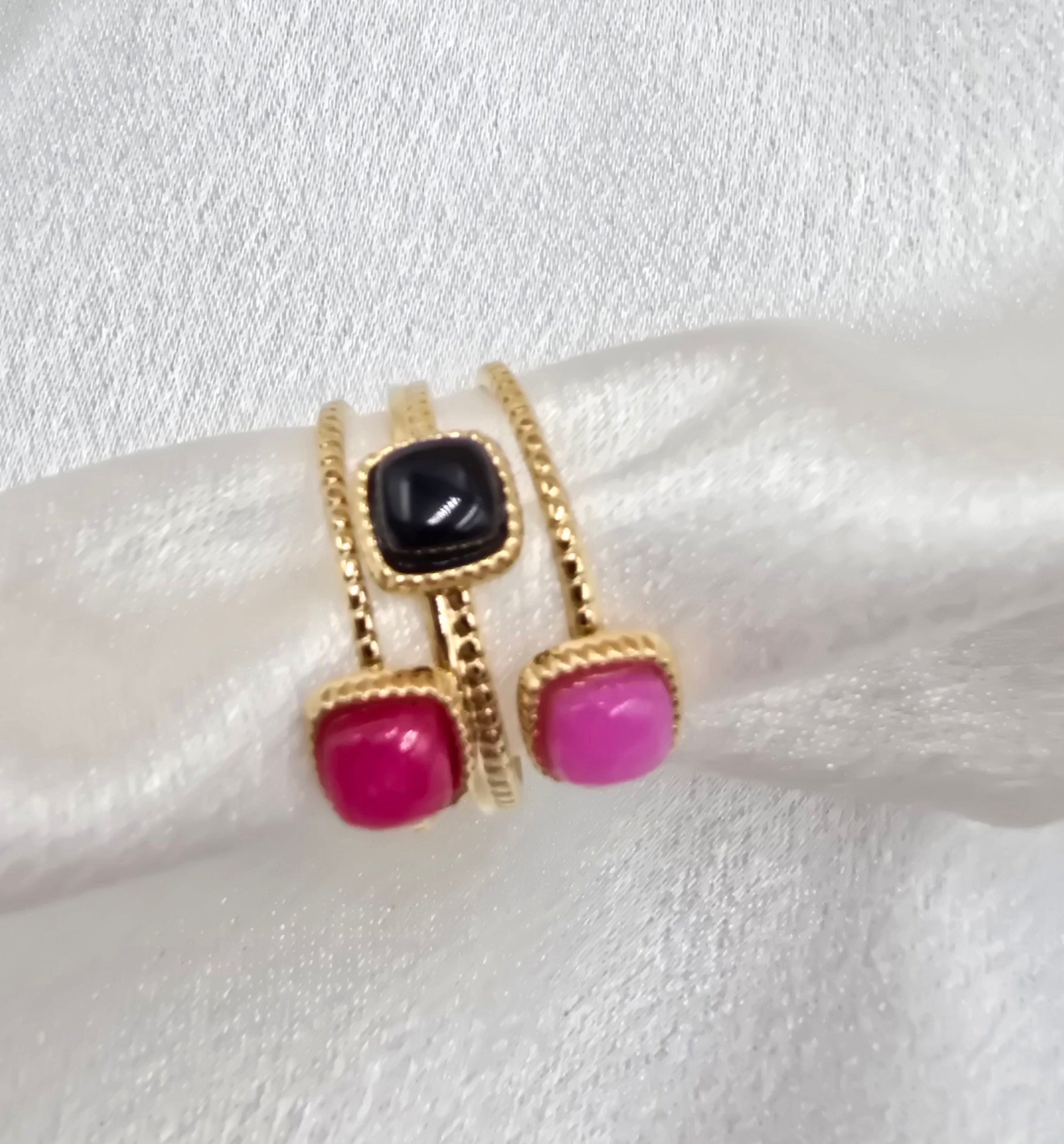 Bague Bali – Triple Anneau Milgrain & Tourmaline Colorée