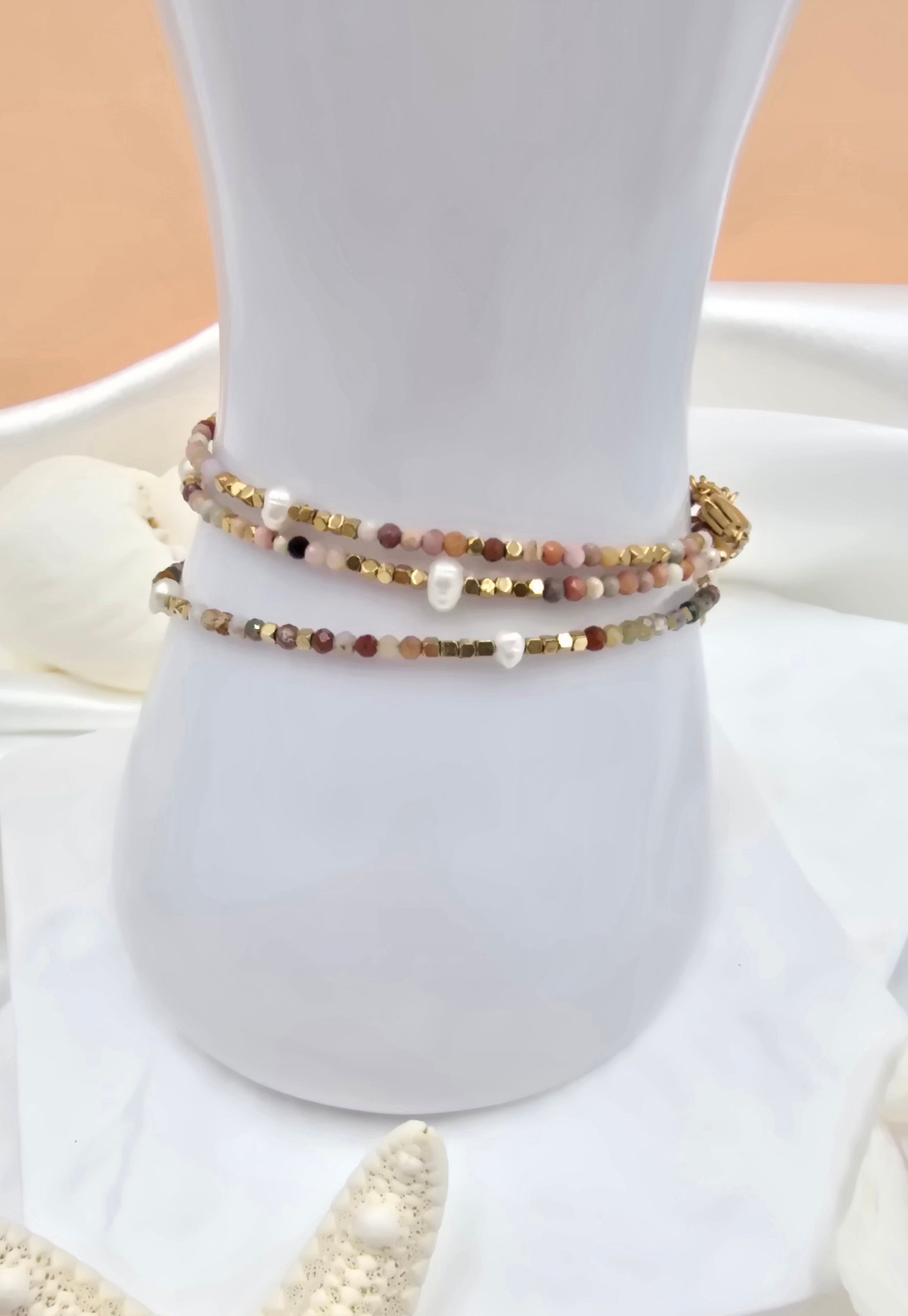 Bracelet Galice – 2 Tours Pierres Naturelles & Perles d'Eau Douce