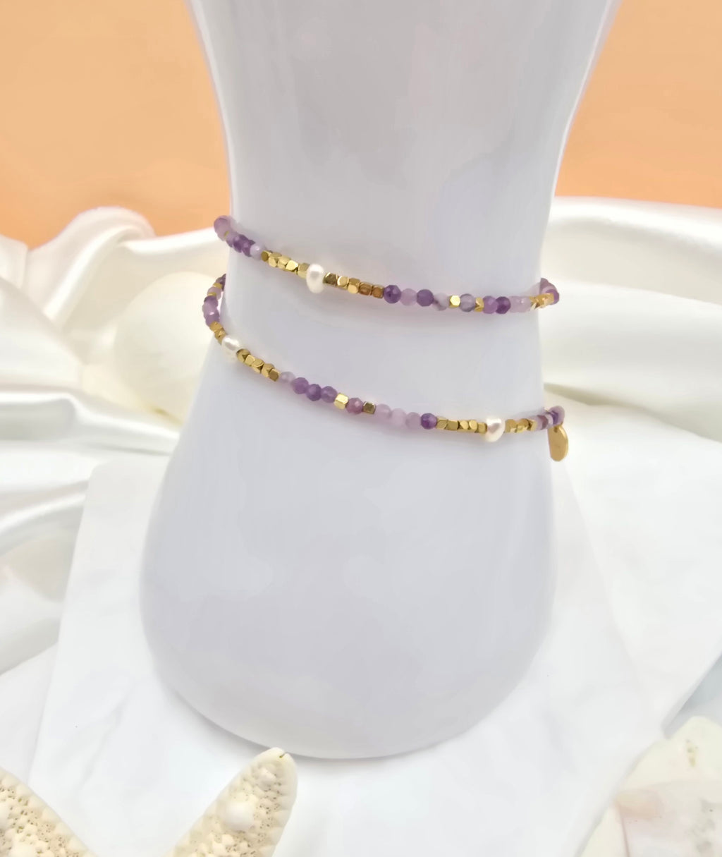 Bracelet Galice – 2 Tours Pierres Naturelles & Perles d'Eau Douce