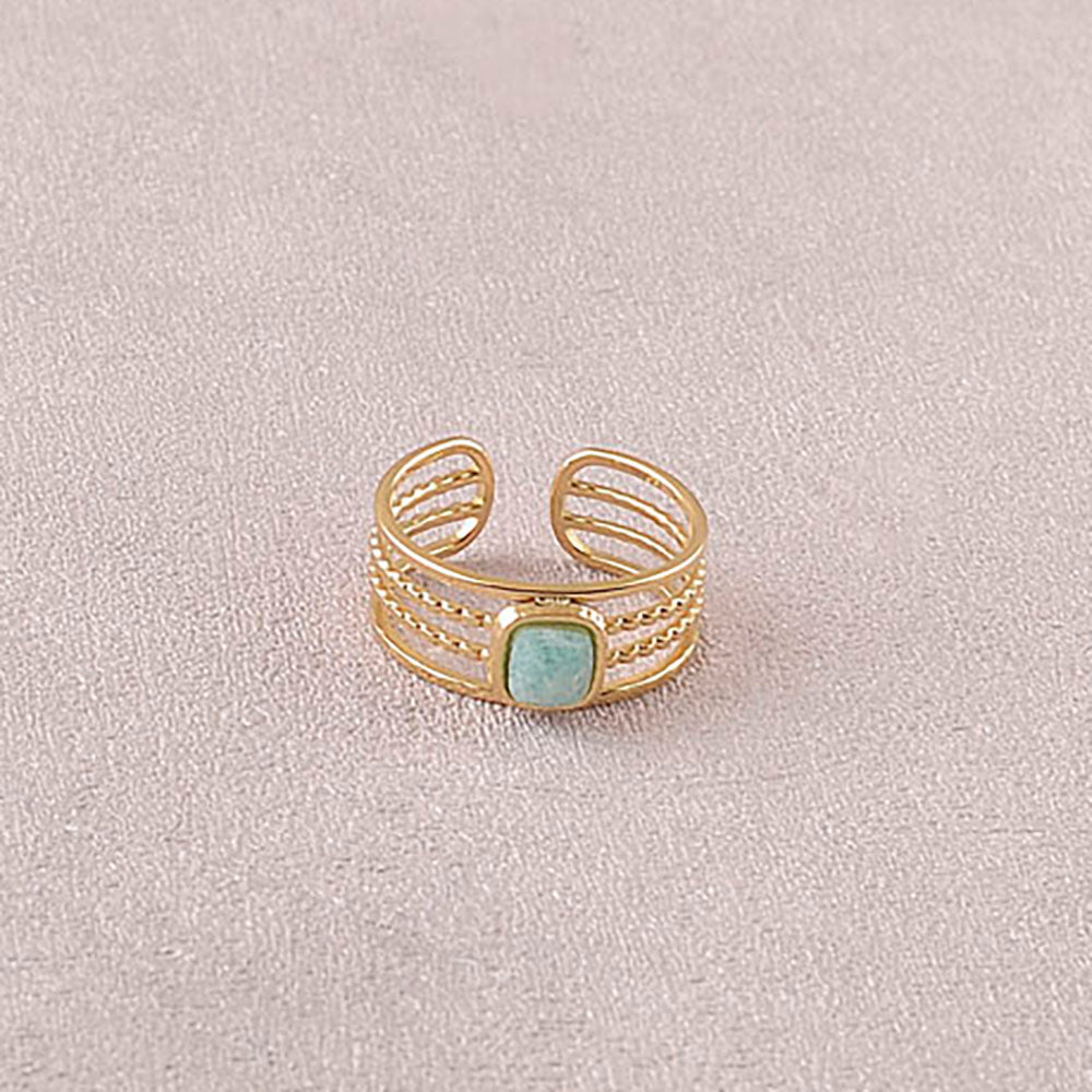 Bague Amaé – 4 Rangs & Pierre Naturelle Carrée