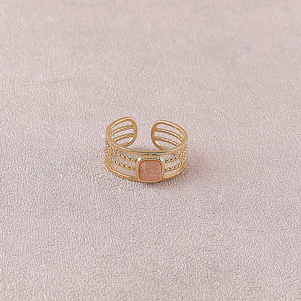 Bague Amaé – 4 Rangs & Pierre Naturelle Carrée