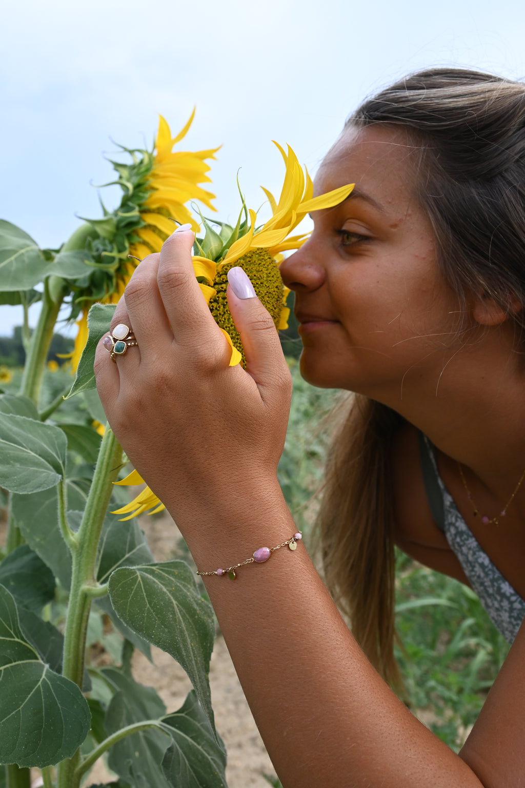 Bracelet Maurine – Pierre Naturelle & Sequins Dorés