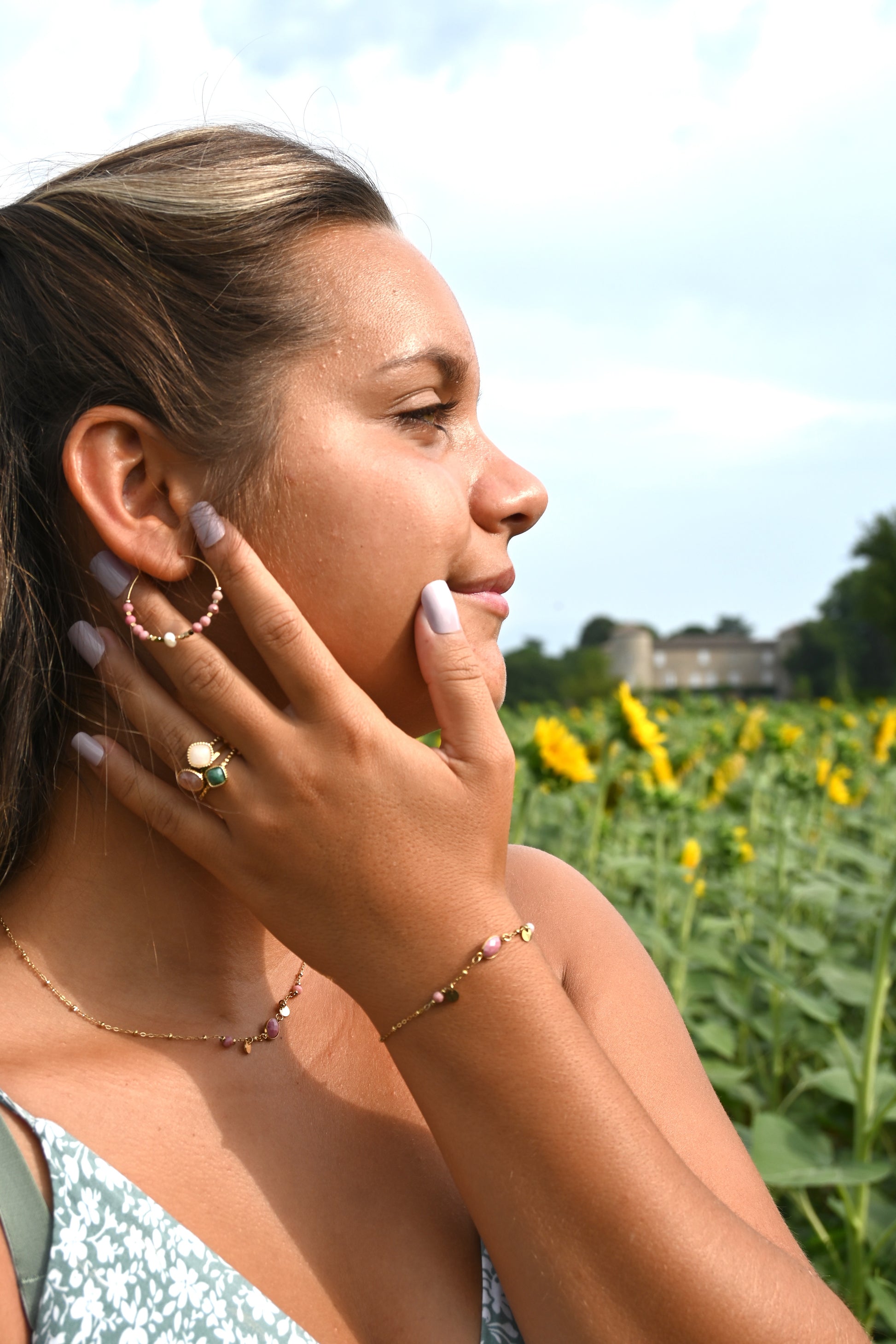 Bracelet Maurine – Pierre Naturelle & Sequins Dorés