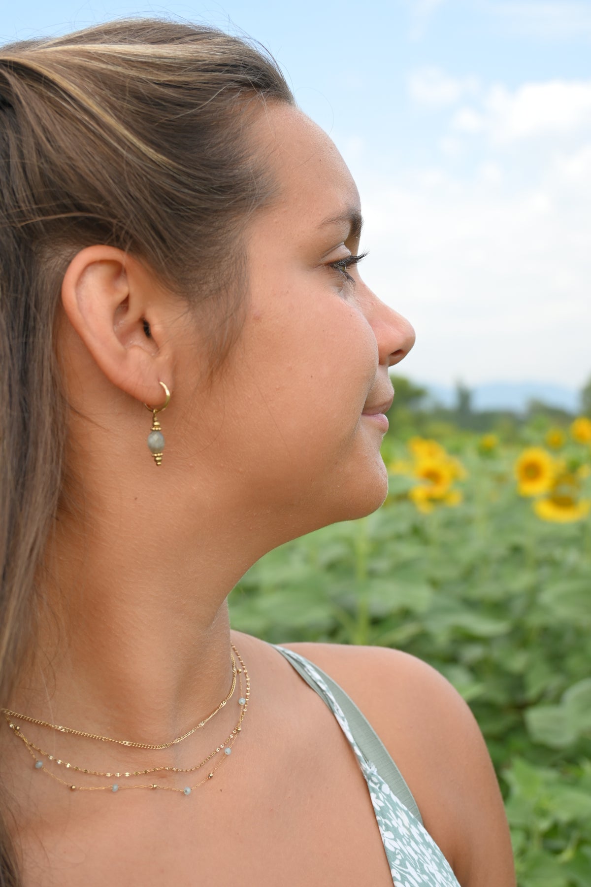 Boucles d'Oreilles LOUISE – Amazonite, Aventurine, Turquoise Africaine ou Labradorite