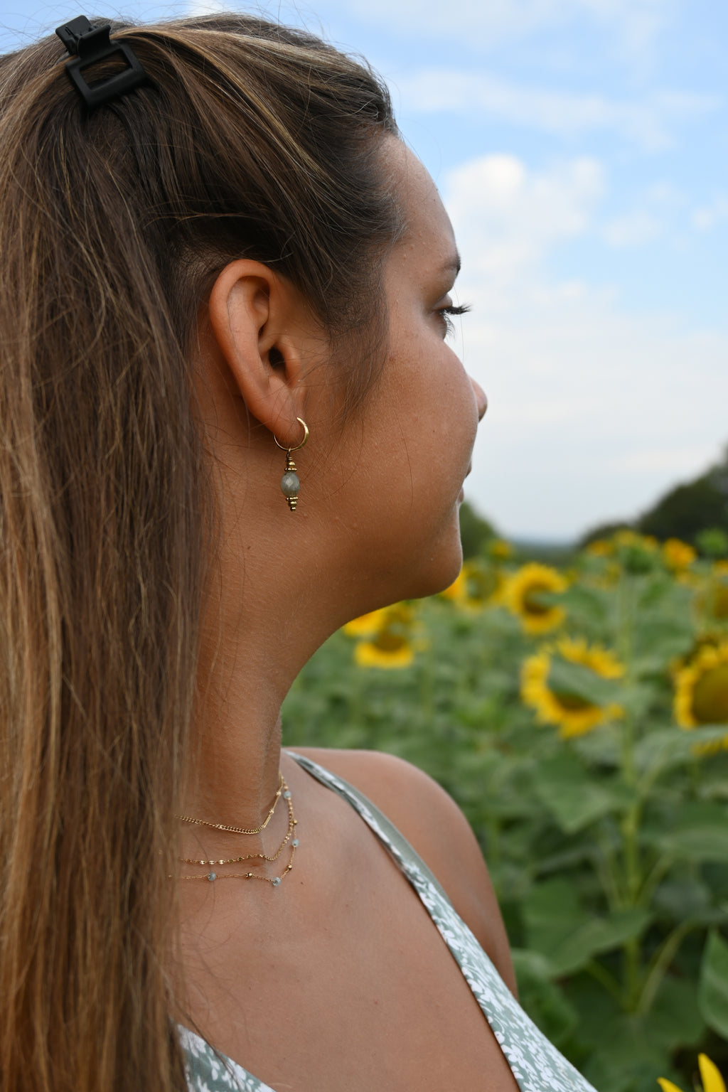 Boucles d'Oreilles LOUISE – Amazonite, Aventurine, Turquoise Africaine ou Labradorite