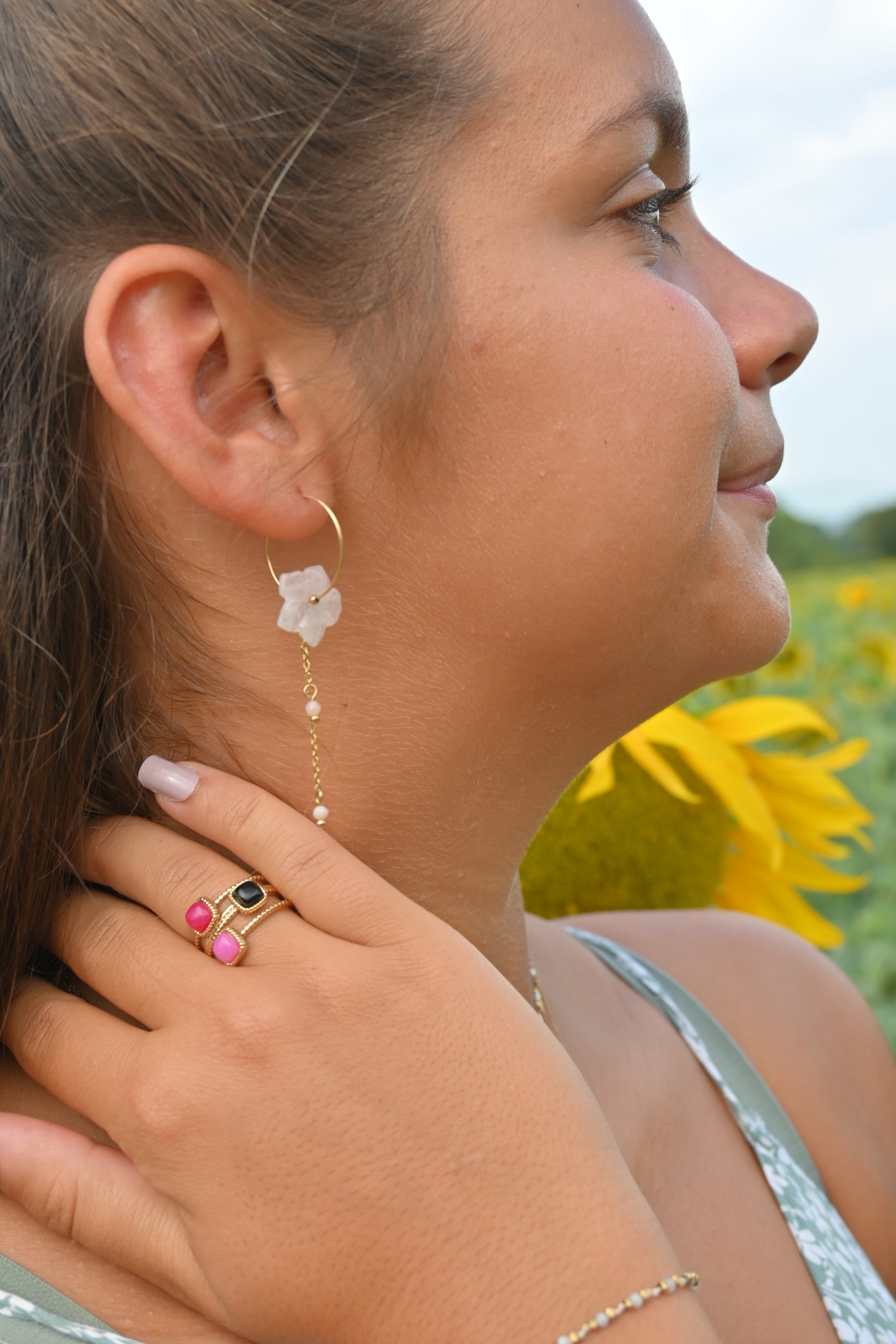 Bague Bali – Triple Anneau Milgrain & Tourmaline Colorée