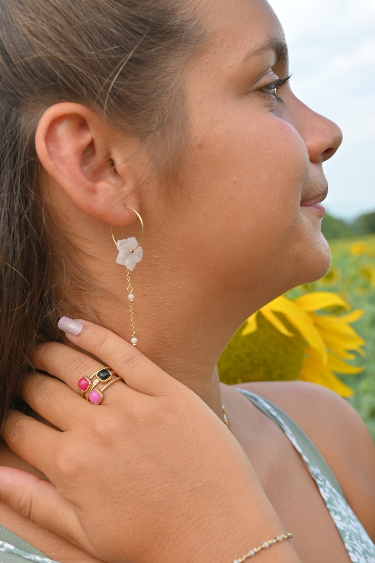 Bague Bali – Triple Anneau Milgrain & Tourmaline Colorée