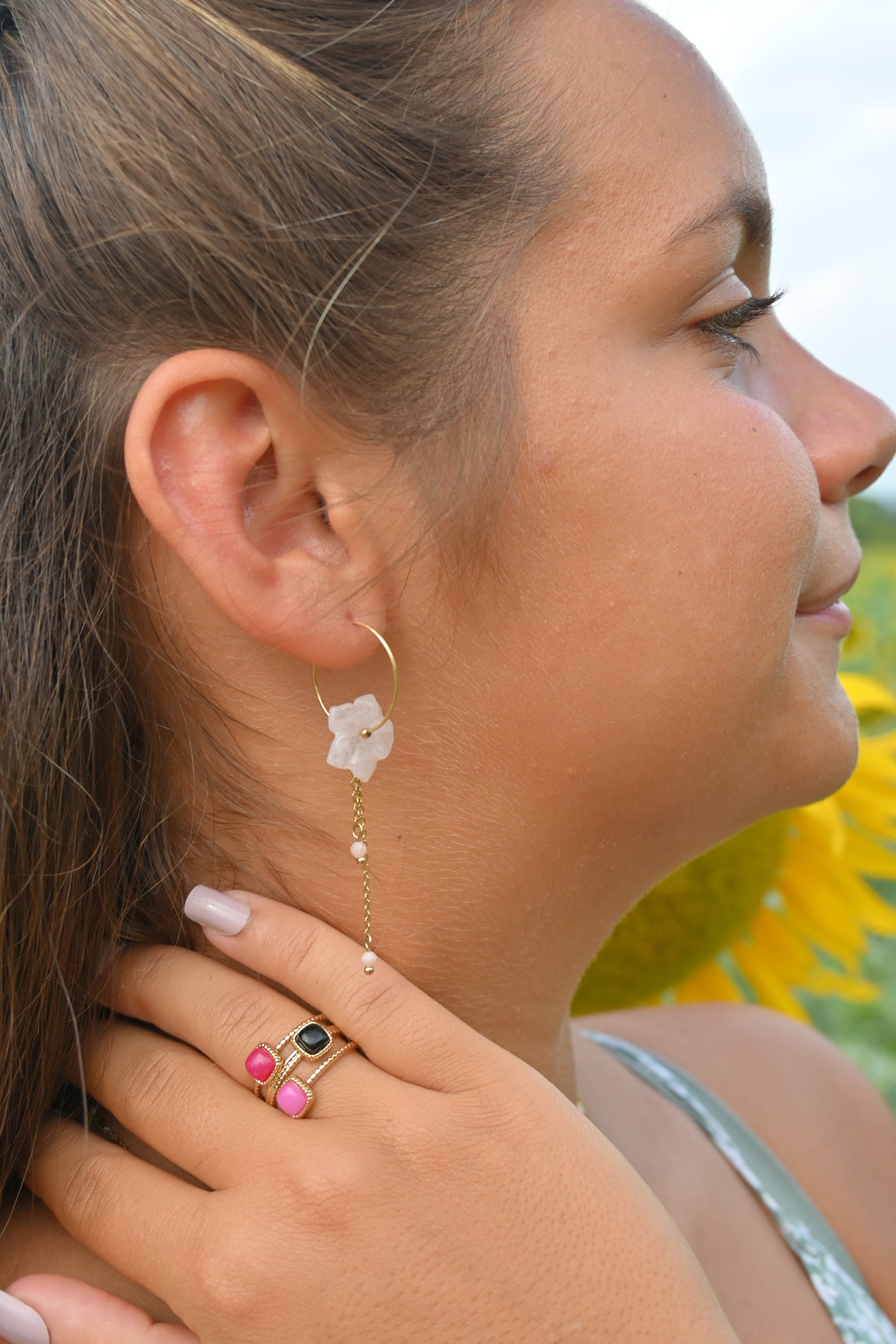 Bague Bali – Triple Anneau Milgrain & Tourmaline Colorée