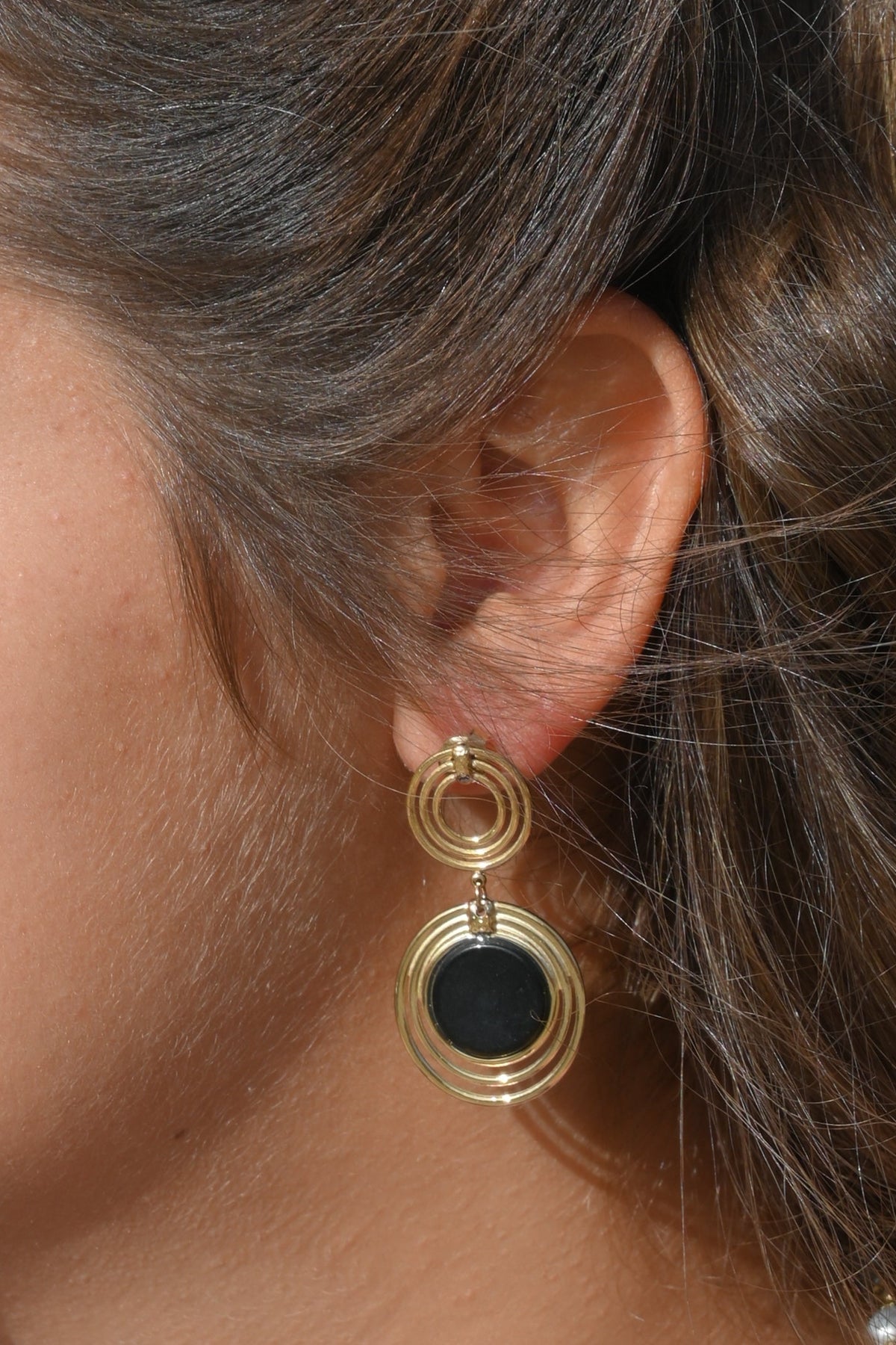 Boucles d'oreilles Rosaline – Nacre & Onyx | Acier Doré
