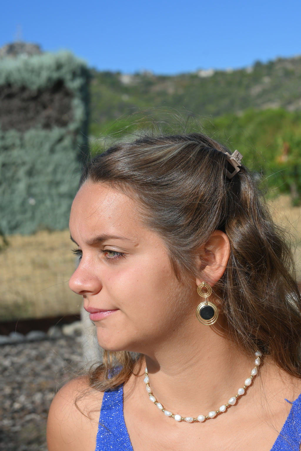 Boucles d'oreilles Rosaline – Nacre & Onyx | Acier Doré