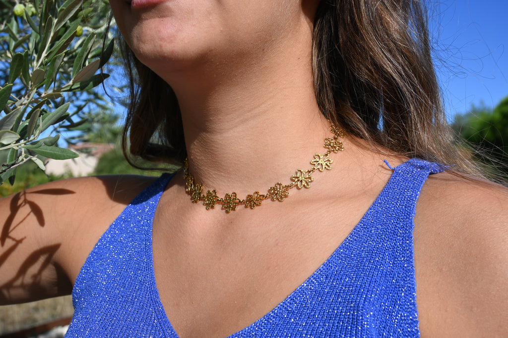 Collier ILOHA Ras de Cou Fleurs Ajourées Acier | Or et Ame Bijoux