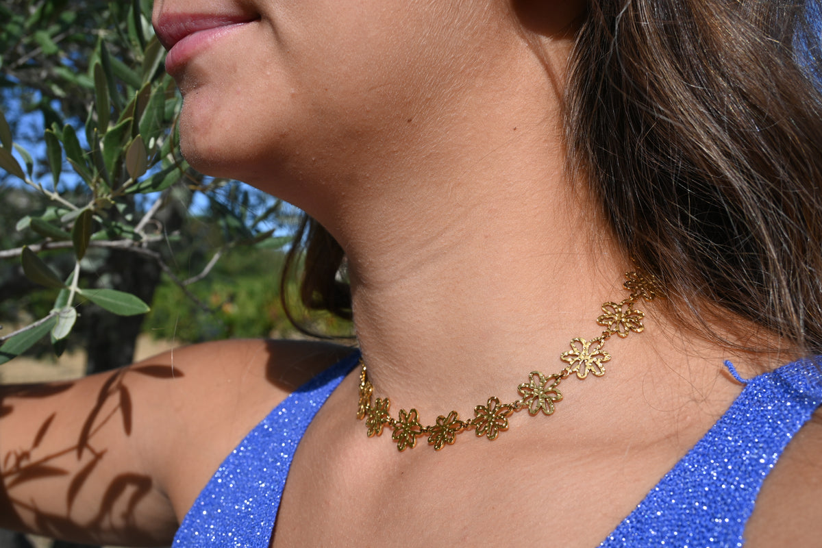 Collier ILOHA Ras de Cou Fleurs Ajourées Acier | Or et Ame Bijoux