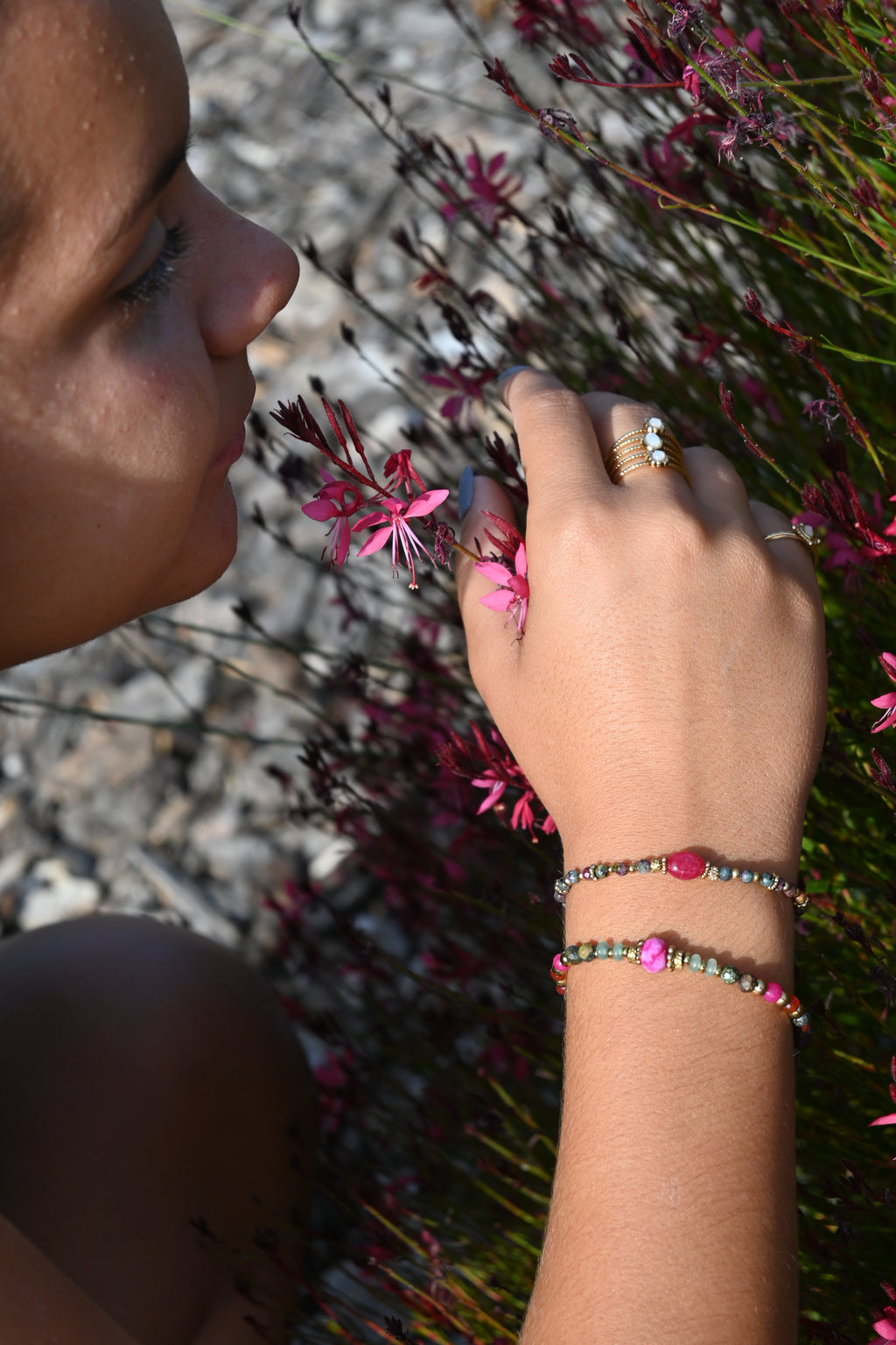 Bracelet KRISNA Jaspe Oxyde de Zirconium Rose Acier Inoxydable Doré | Or et Âme Bijoux