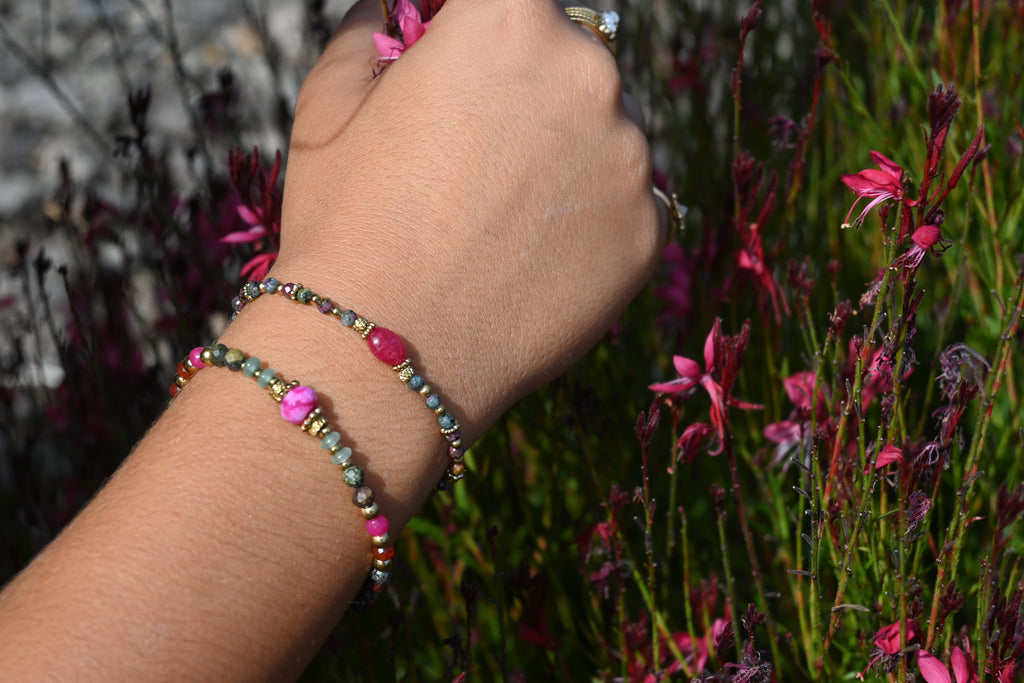 Bracelet KRISNA Jaspe Oxyde de Zirconium Rose Acier Inoxydable Doré | Or et Âme Bijoux