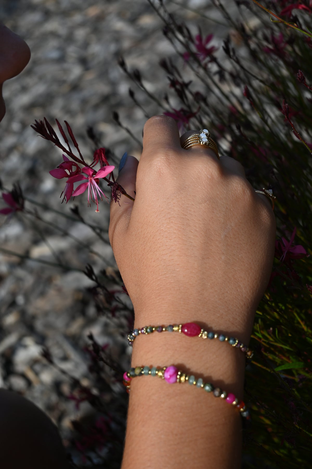 Bracelet MAYA Jaspe Vert Agate Rose Acier Inoxydable Doré | Or et Âme Bijoux