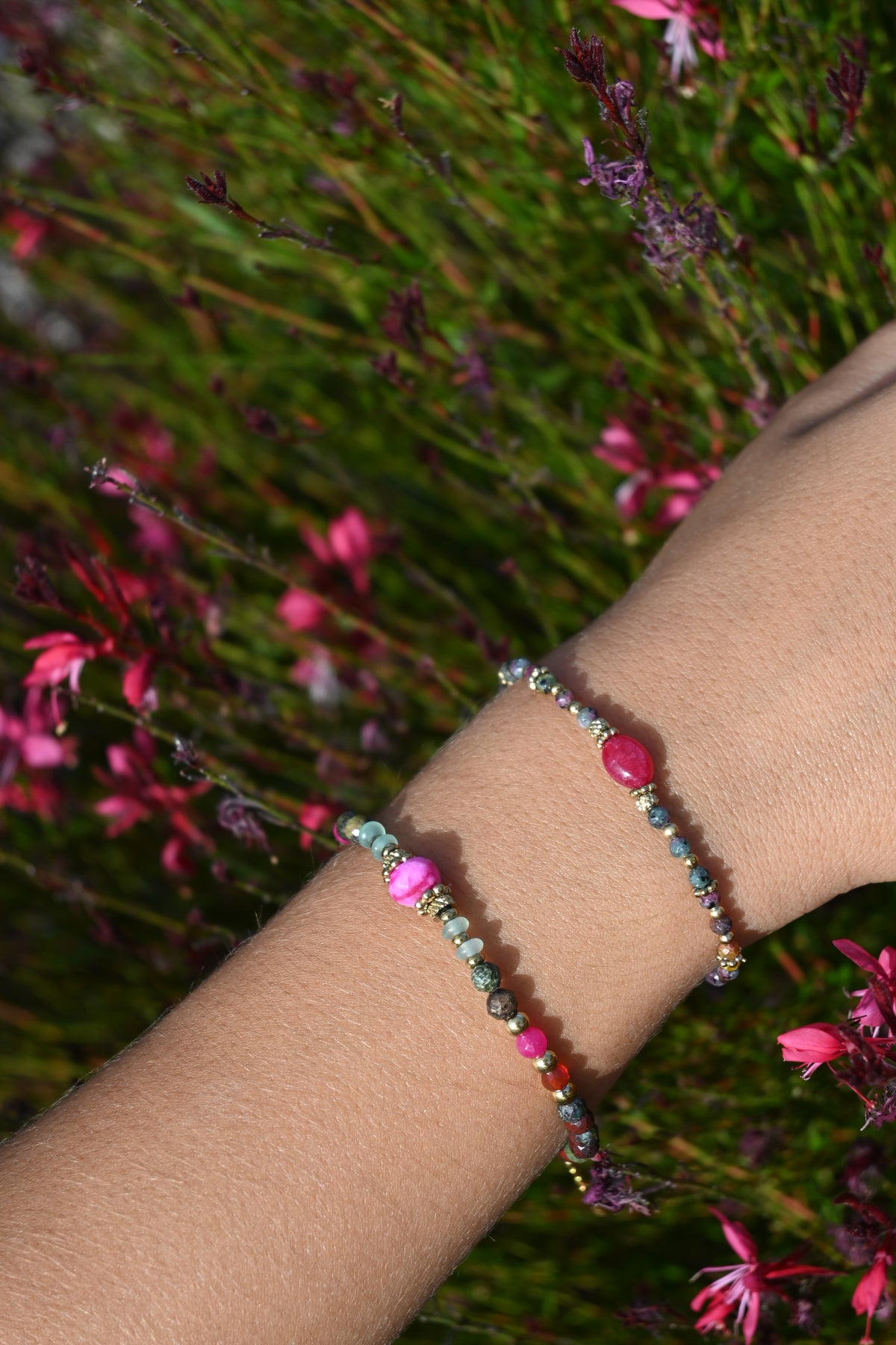 Bracelet MAYA Jaspe Vert Agate Rose Acier Inoxydable Doré | Or et Âme Bijoux