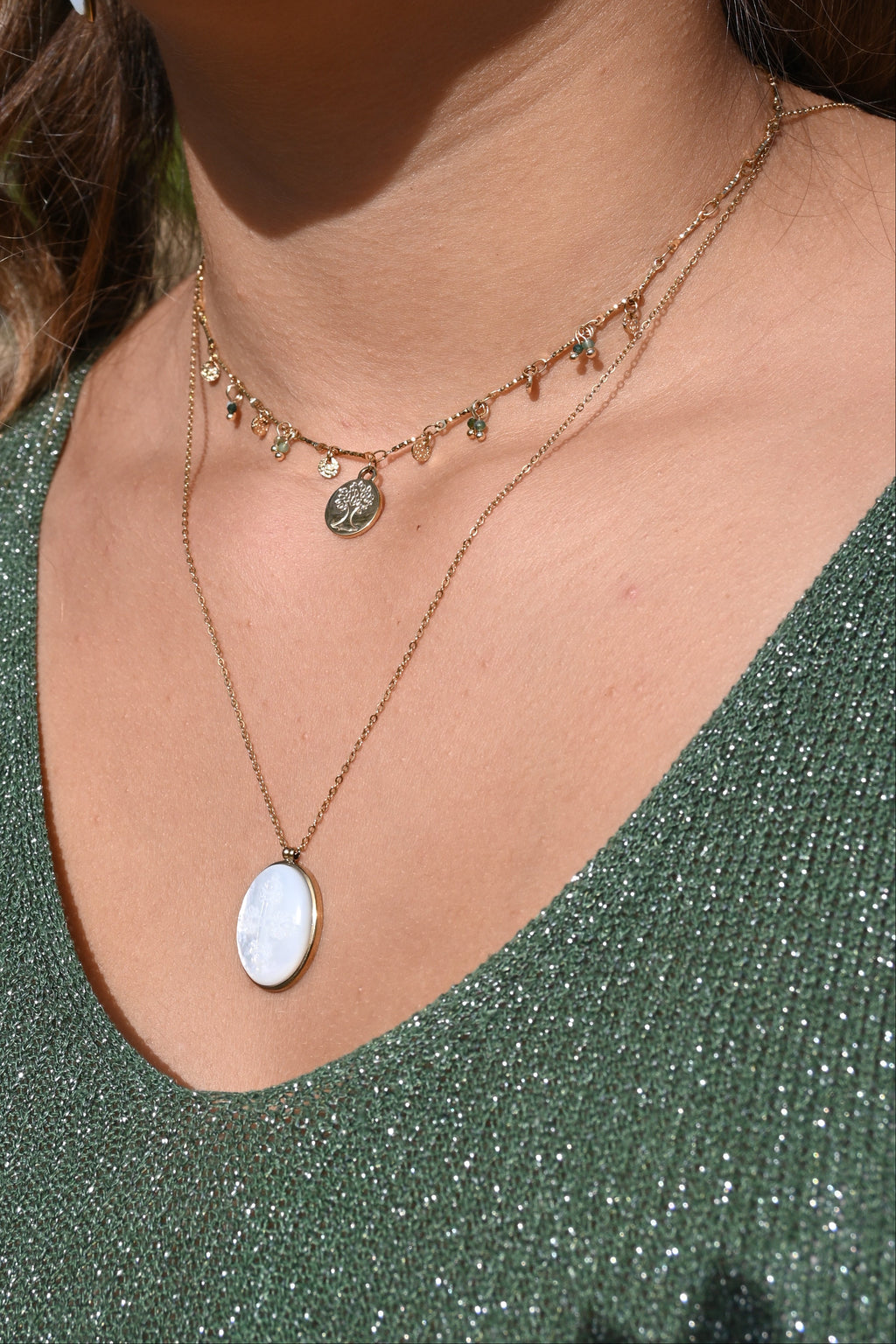 Collier Tessa – Turquoise Africaine & Arbre de Vie Doré