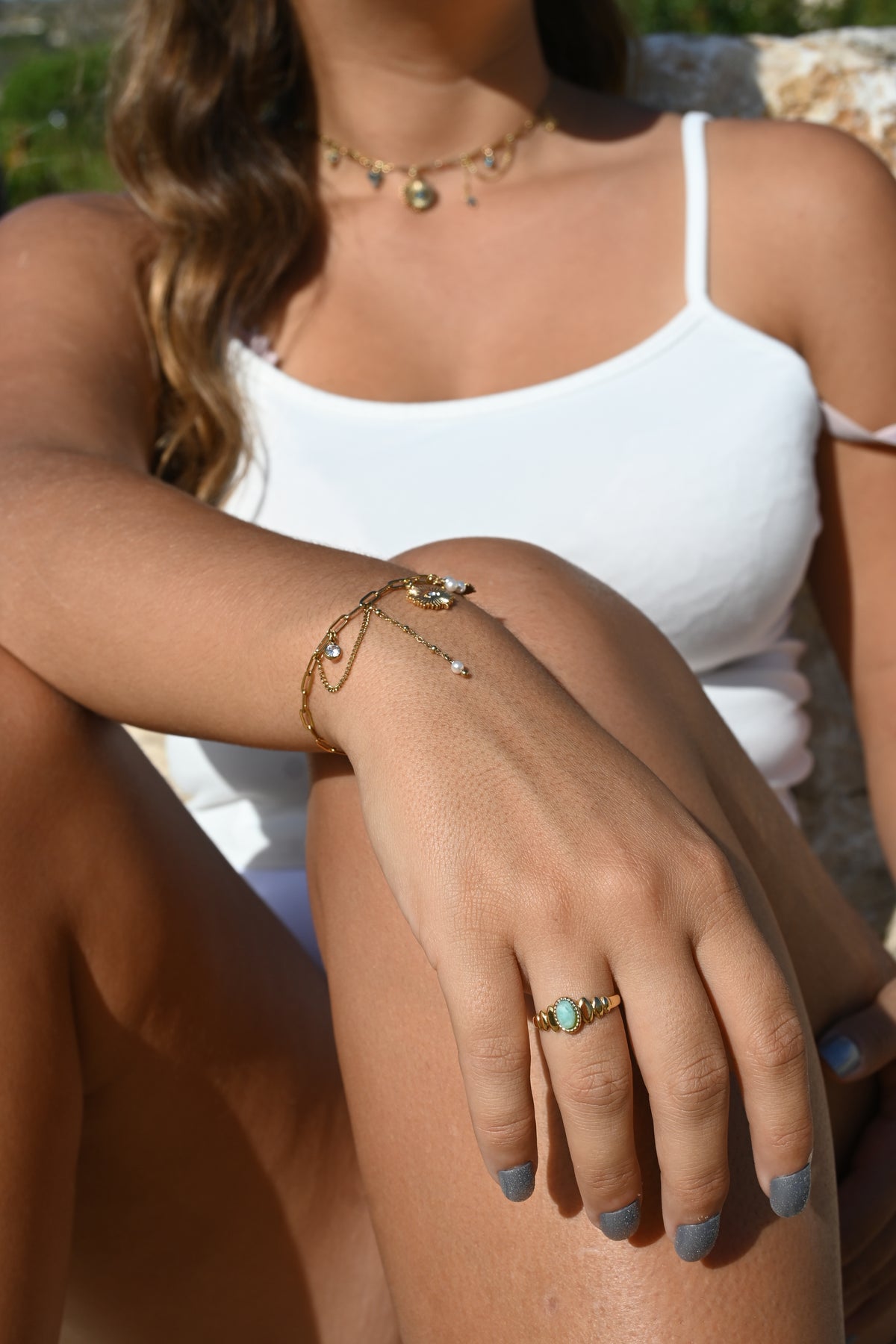 Bracelet Aïcha – Perle ou Sodalite & Pendentif Œil