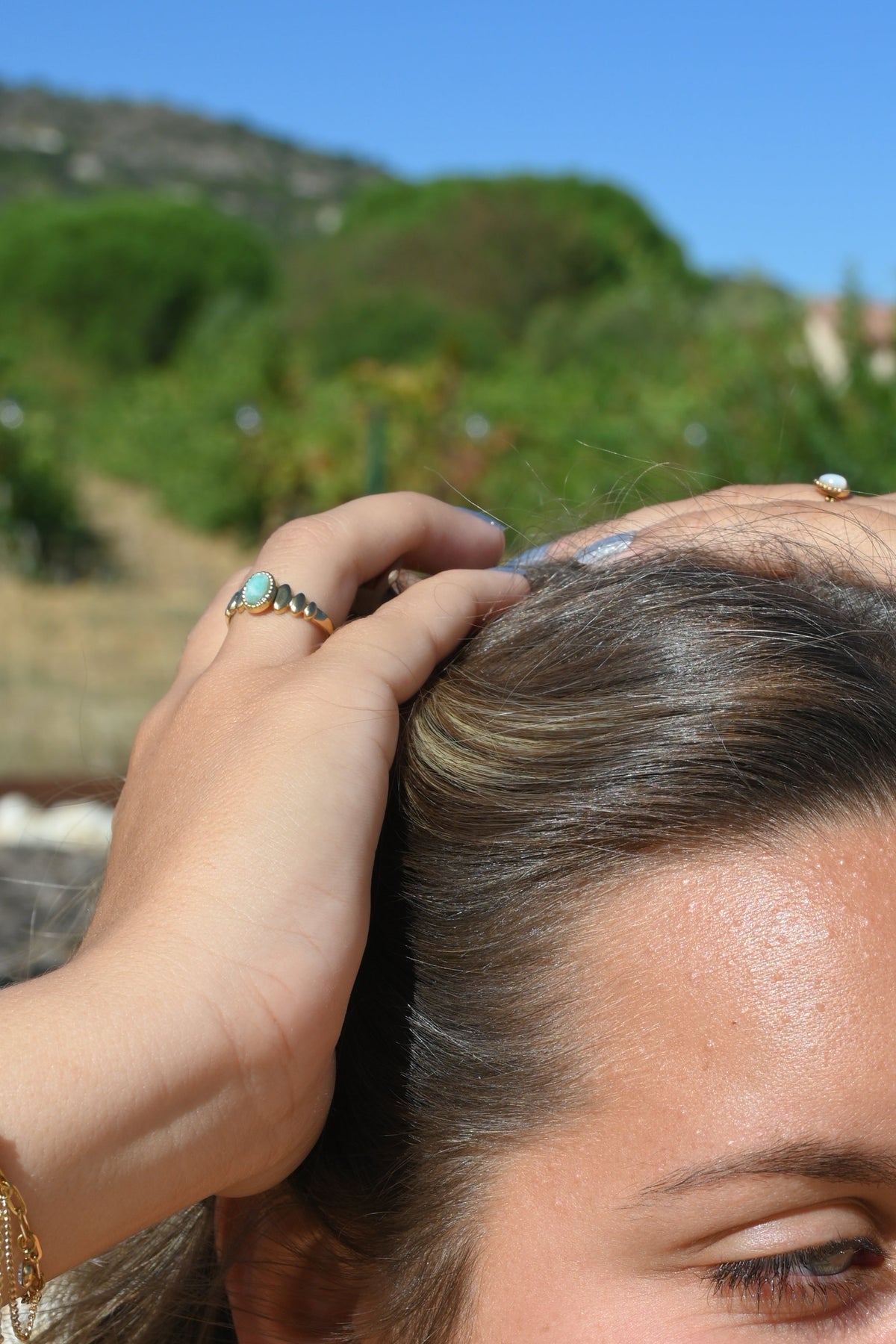 Bague SOLENE – Nacre, Quartz Fraise, Amazonite, Améthyste ou Onyx