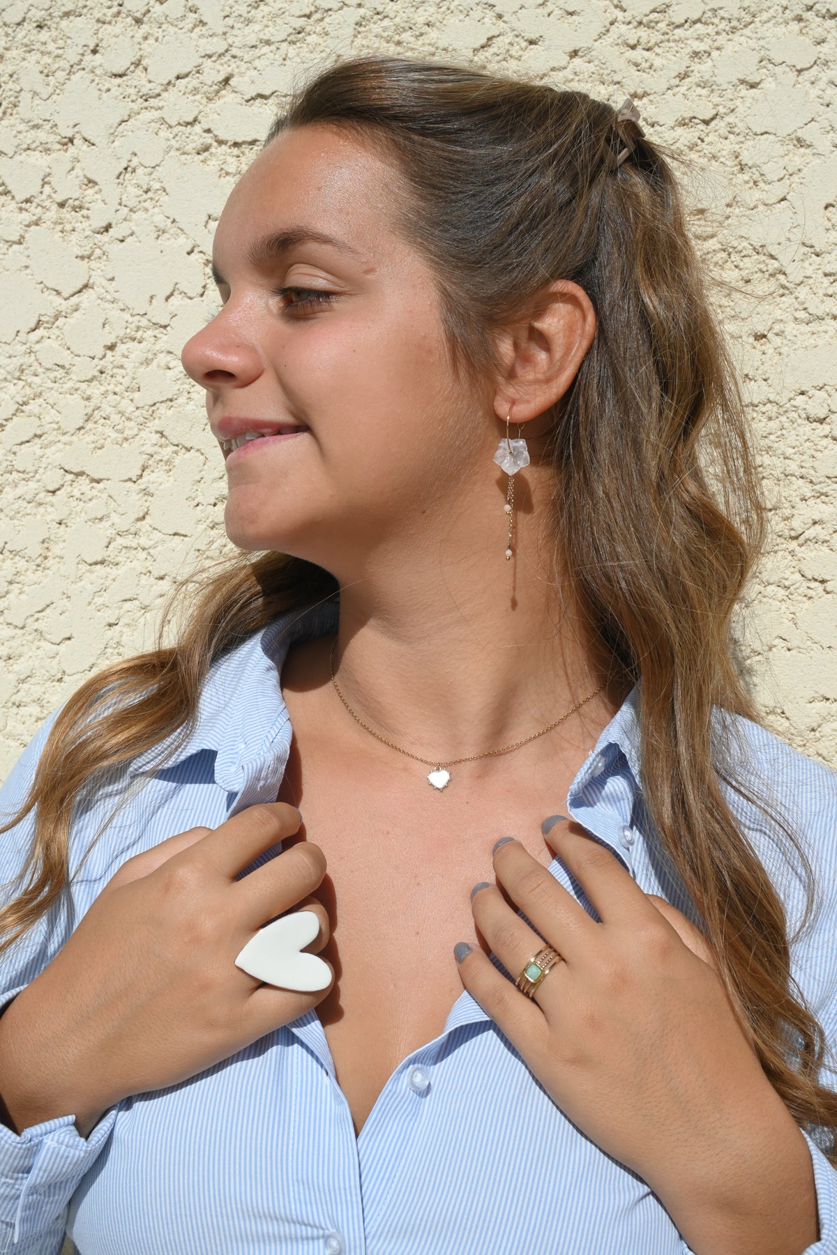 Bague Amaé – 4 Rangs & Pierre Naturelle Carrée