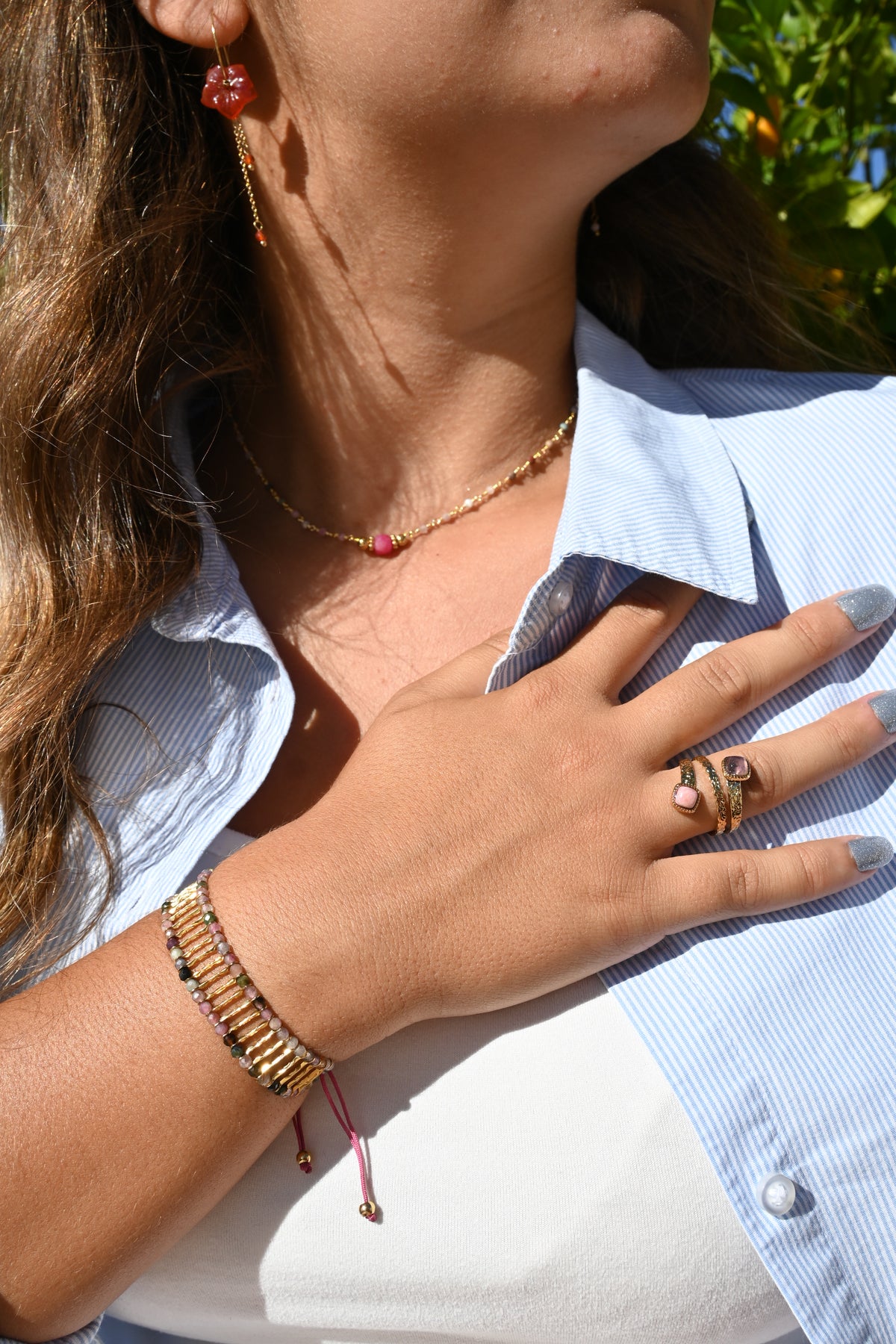 Bracelet Scarlette – Tourmaline Colorée & Acier Doré