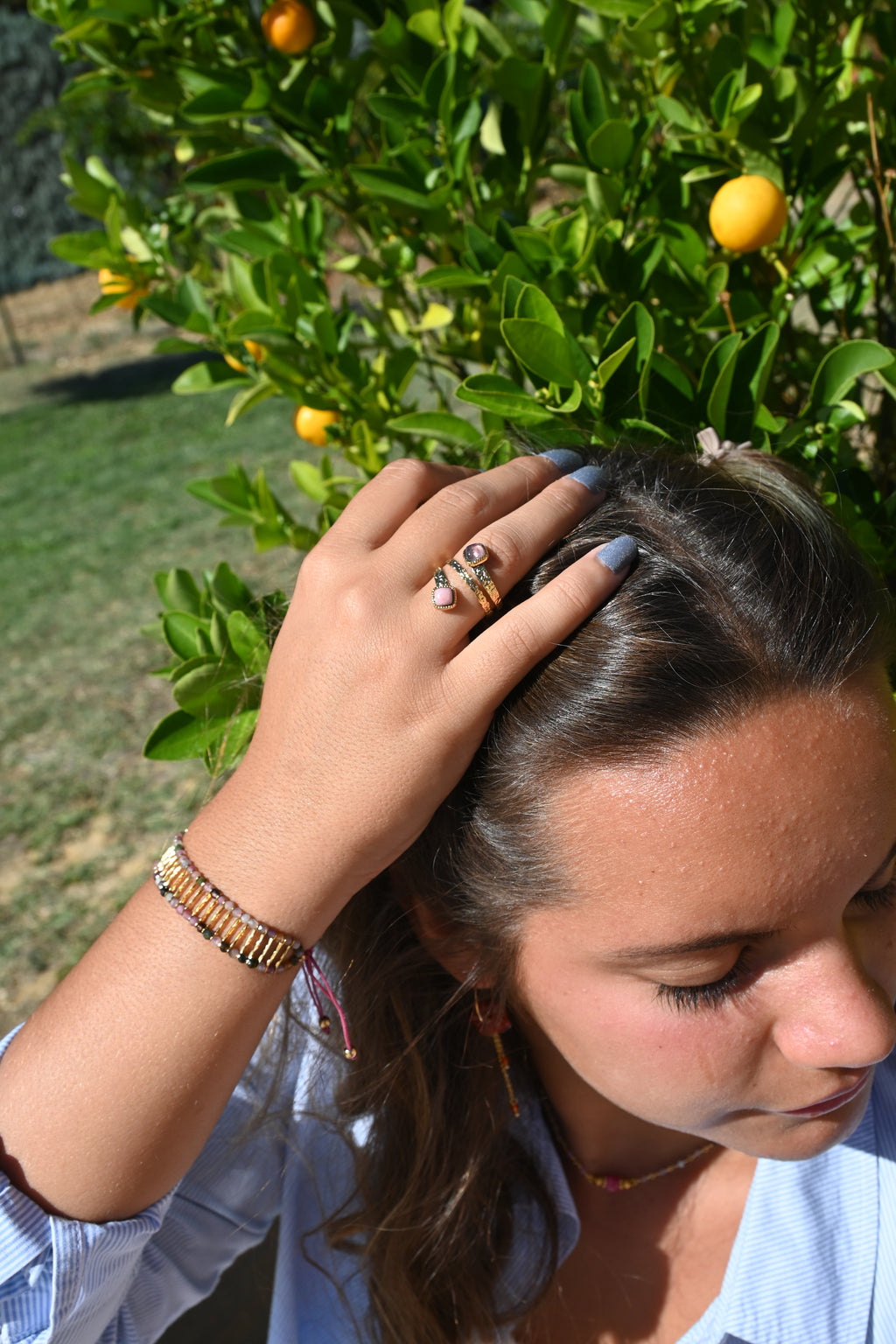 Bracelet Scarlette – Tourmaline Colorée & Acier Doré