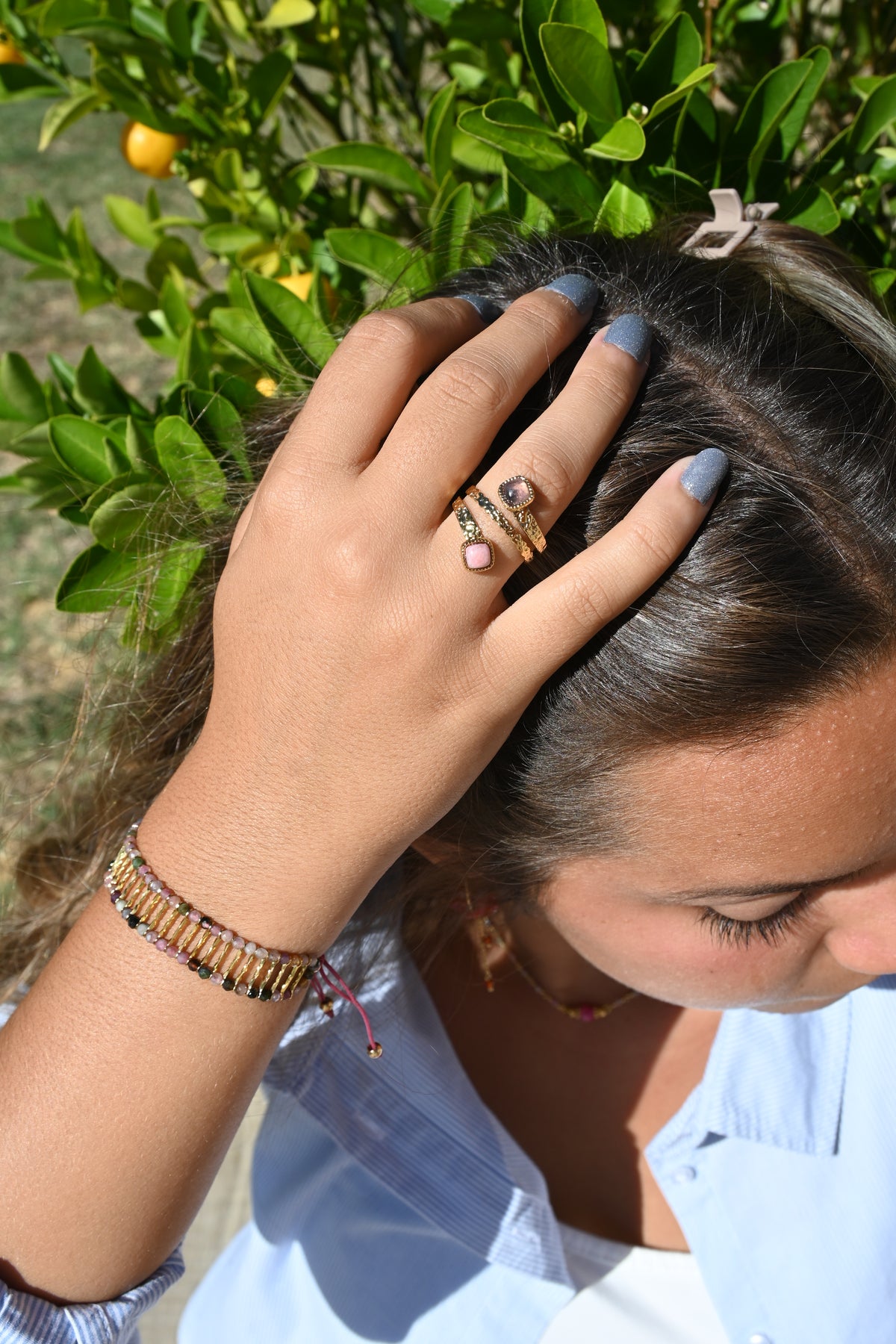Bracelet Scarlette – Tourmaline Colorée & Acier Doré