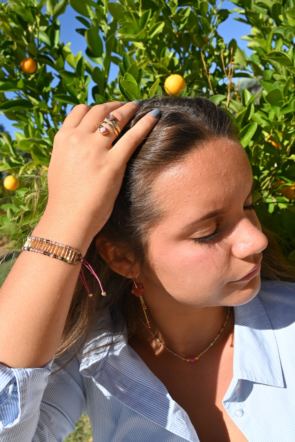 Bracelet Scarlette – Tourmaline Colorée & Acier Doré