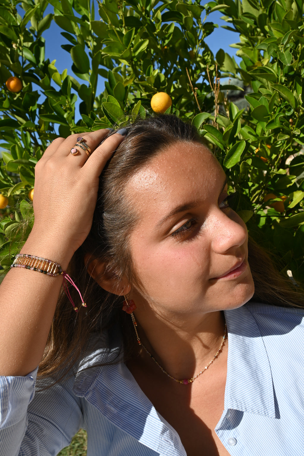 Bracelet Scarlette – Tourmaline Colorée & Acier Doré