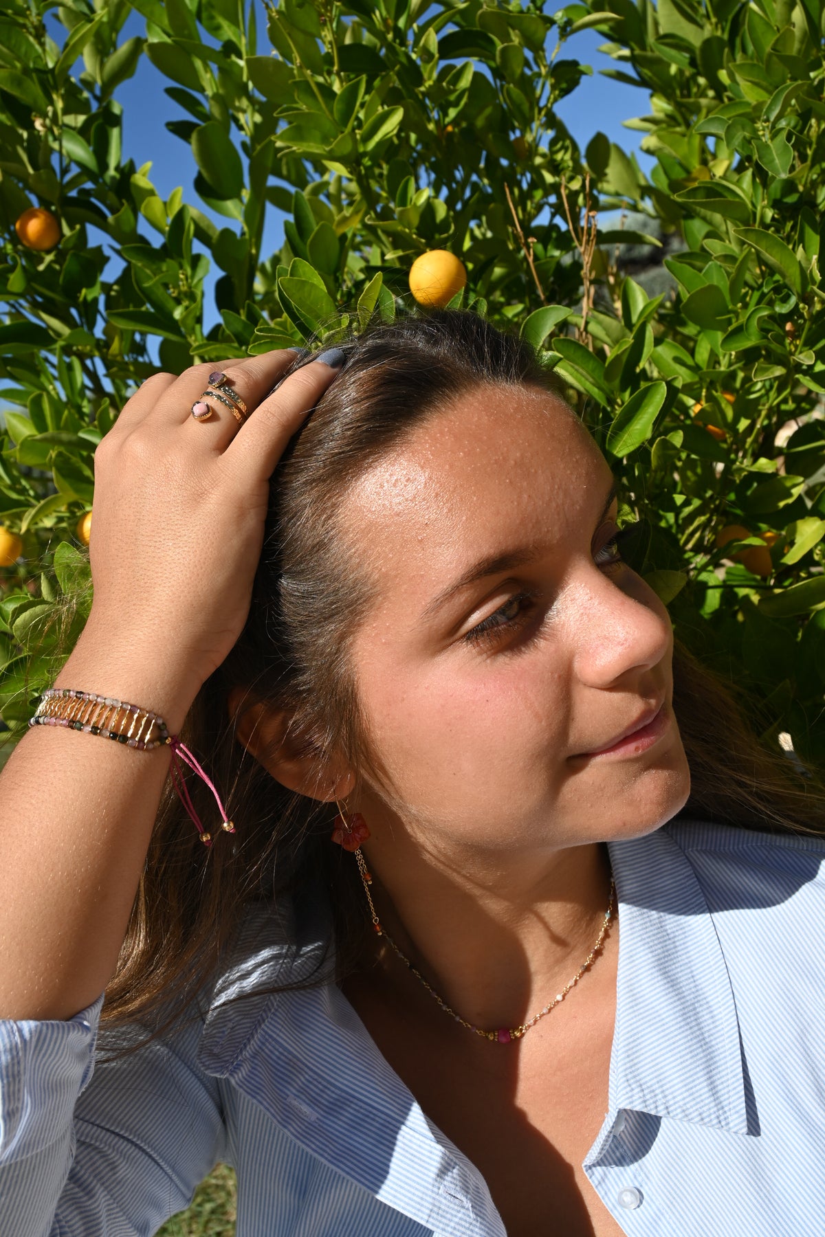 Bracelet Scarlette – Tourmaline Colorée & Acier Doré