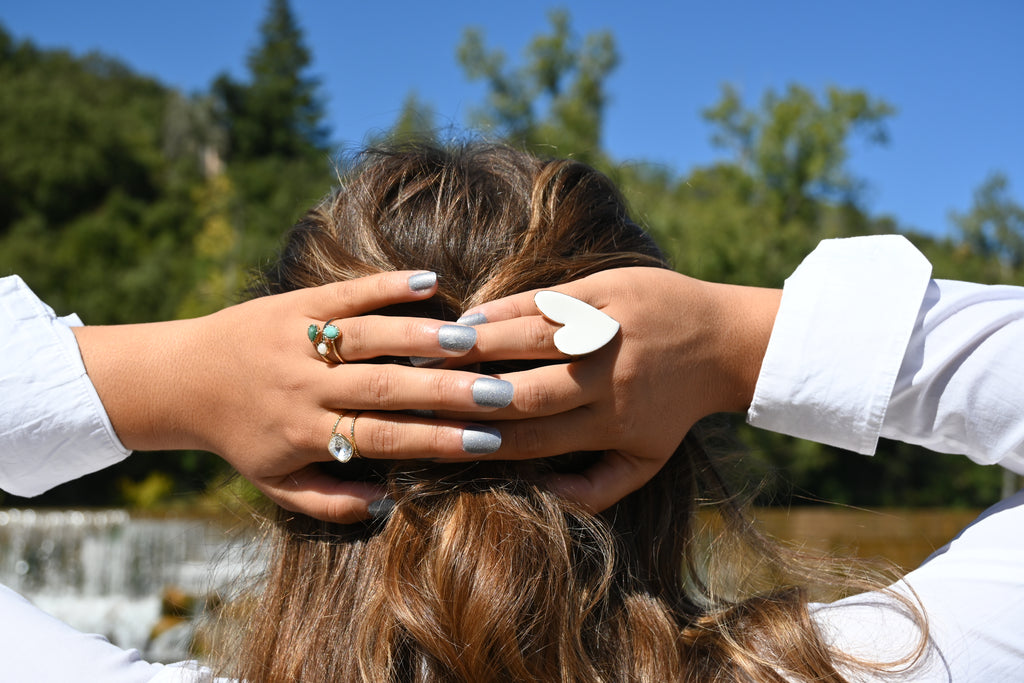 Bague EMI Ouverte 3 Rangs Pierres Naturelles Ajustable Acier Inoxydable | Or et Âme Bijoux