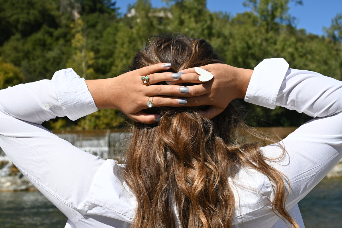 Bague LOLY Grand Cœur Dorée Émail Ajustable Acier Inoxydable | Or et Âme Bijoux