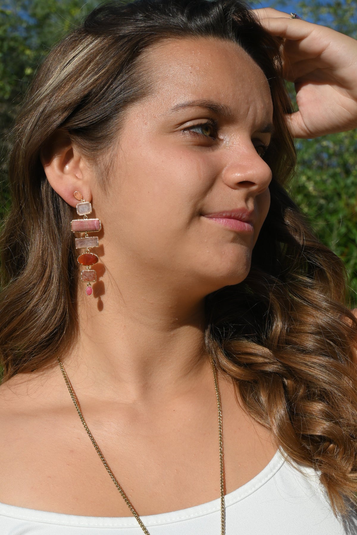 Boucles d’oreilles KALYSSA – Rhodonite, quartz rose et cornaline