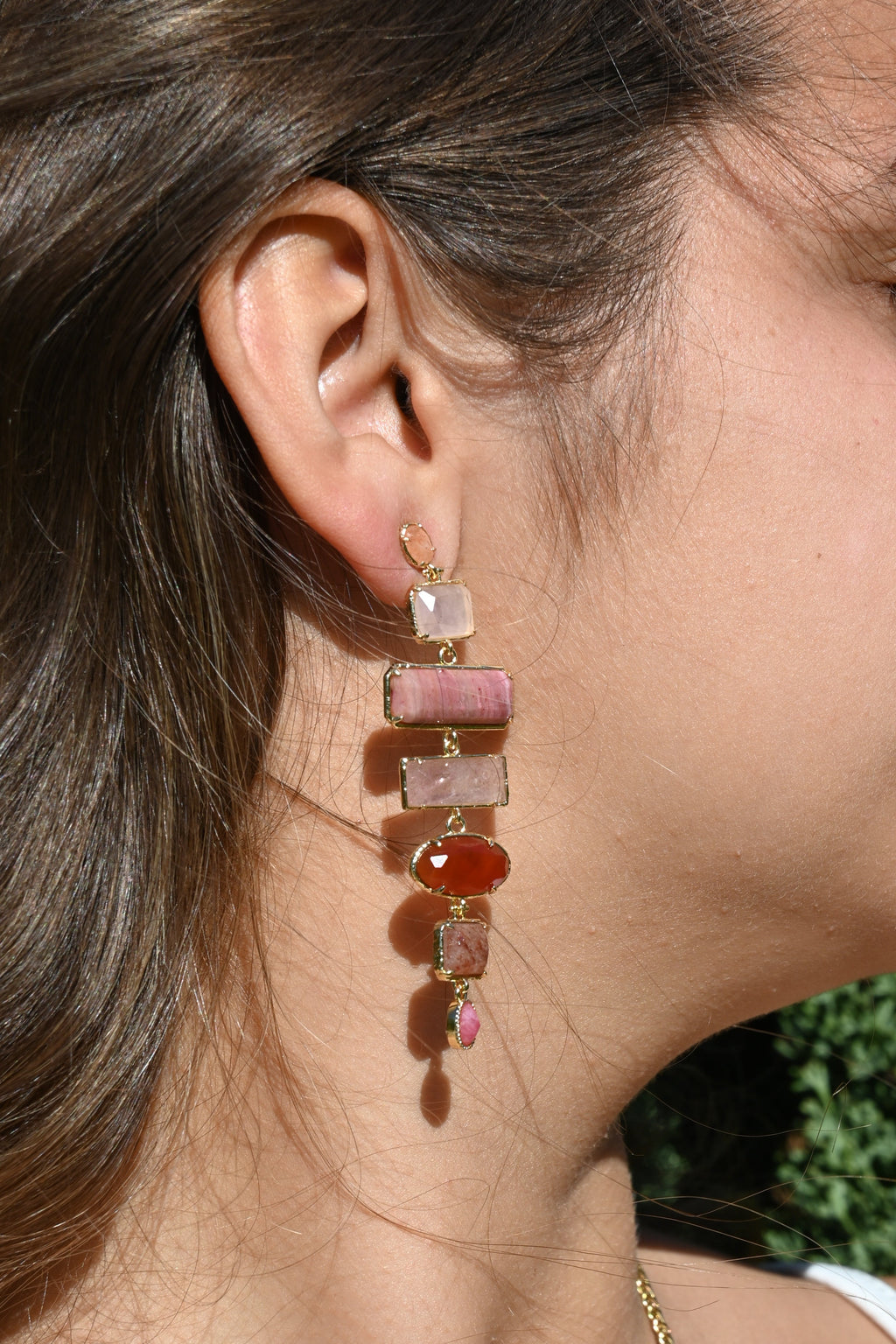 Boucles d’oreilles KALYSSA – Rhodonite, quartz rose et cornaline