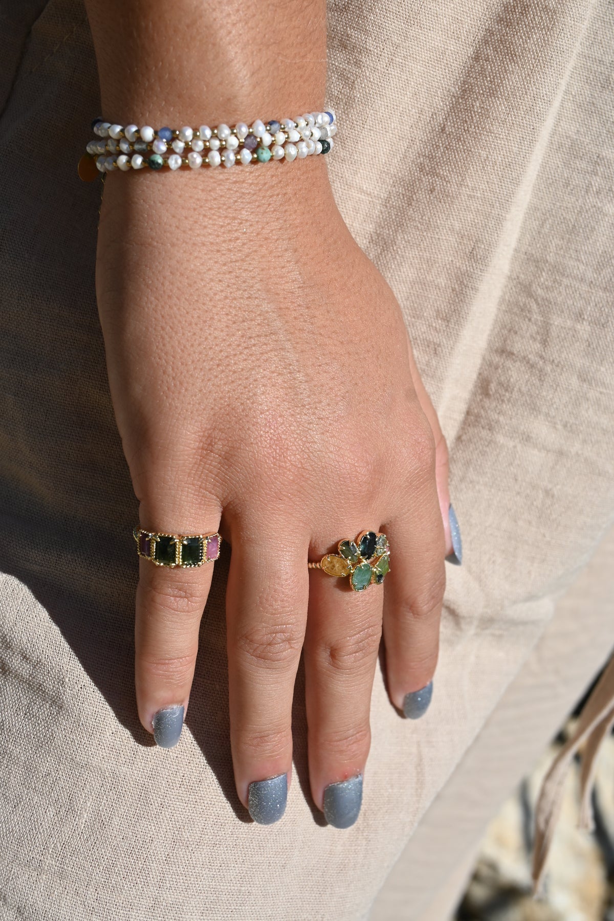 Bague ELIA réglable – Tourmaline colorée et charme bohème