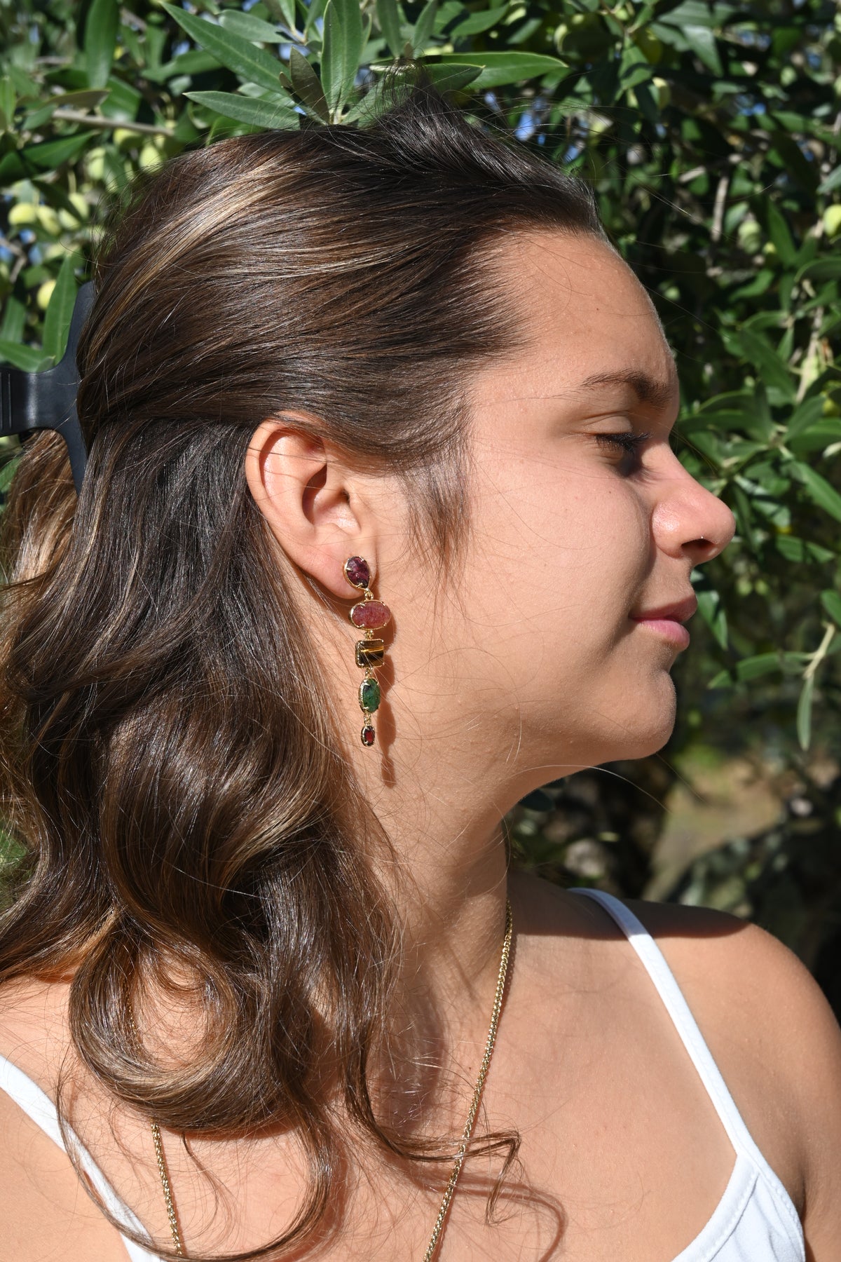 Boucles d’oreilles HANA – Tourmaline colorée et œil de tigre