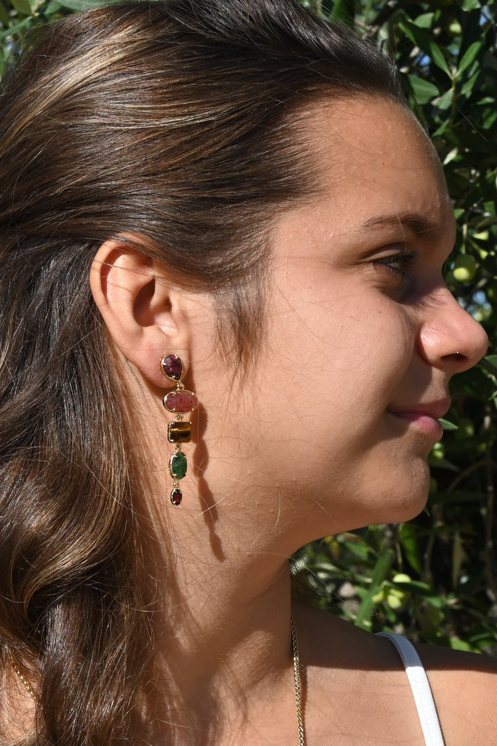 Boucles d’oreilles HANA – Tourmaline colorée et œil de tigre