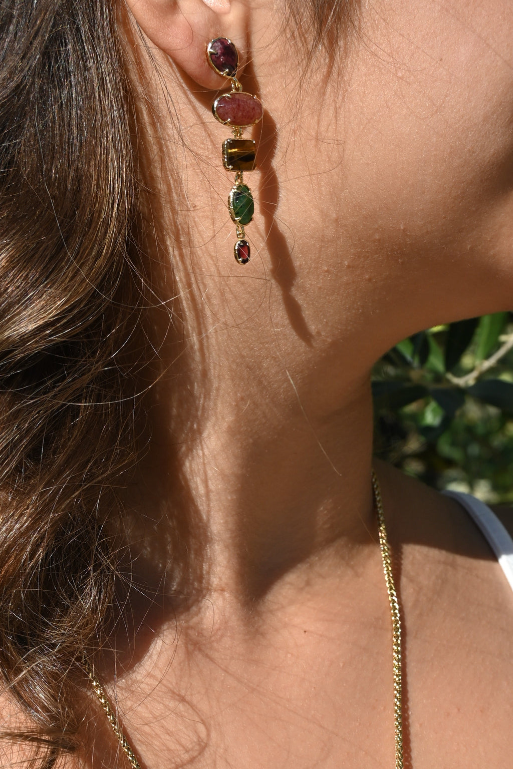 Boucles d’oreilles HANA – Tourmaline colorée et œil de tigre