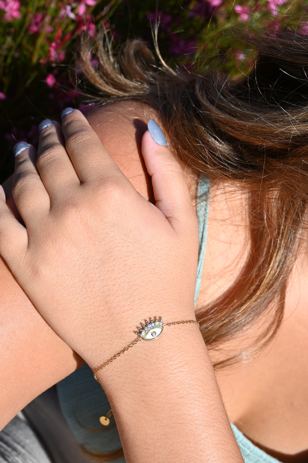 AMY – Collier et ou bracelet dorés, œil protecteur et zircon