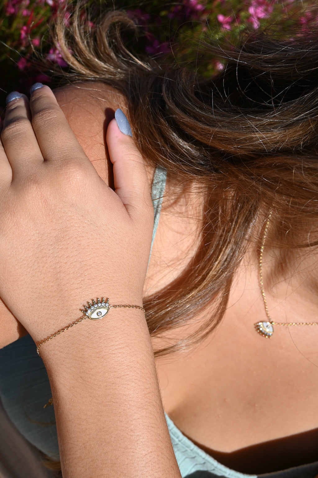AMY – Collier et ou bracelet dorés, œil protecteur et zircon
