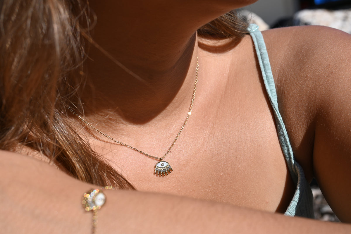 AMY – Collier et ou bracelet dorés, œil protecteur et zircon