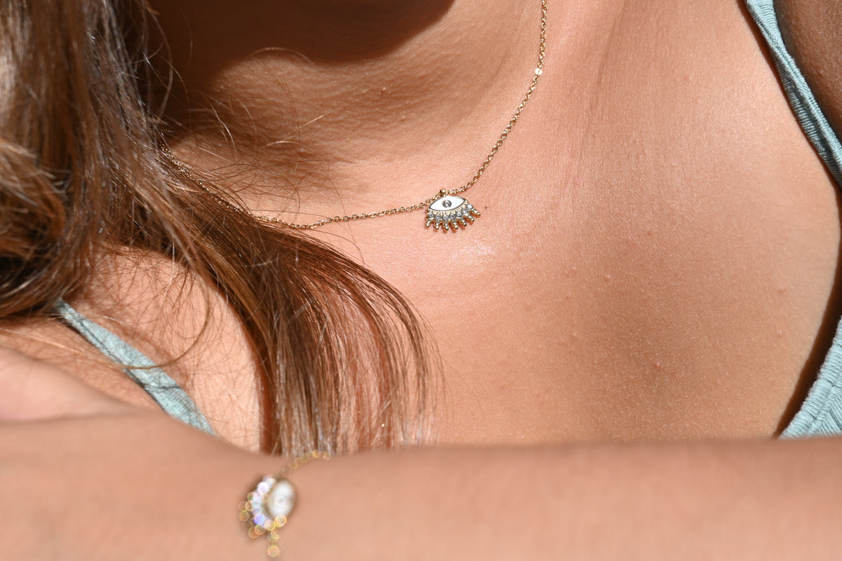 AMY – Collier et ou bracelet dorés, œil protecteur et zircon