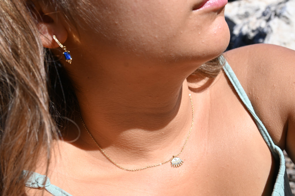AMY – Collier et ou bracelet dorés, œil protecteur et zircon