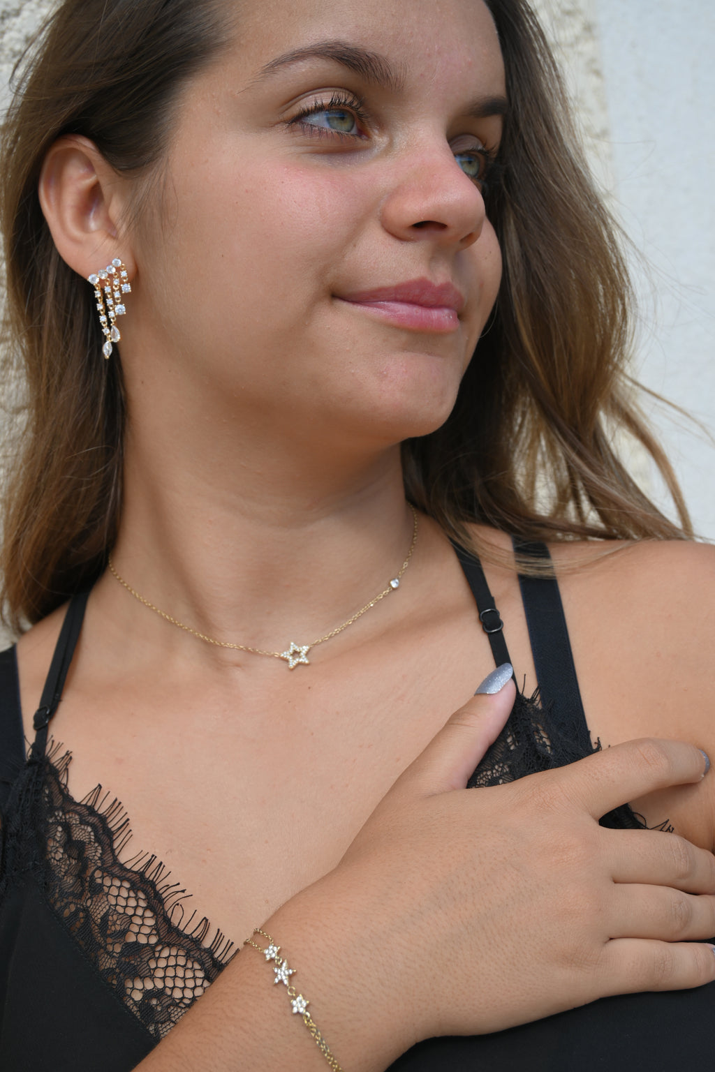 Parure RUBY dorée – Collier et bracelet étoiles en zircon