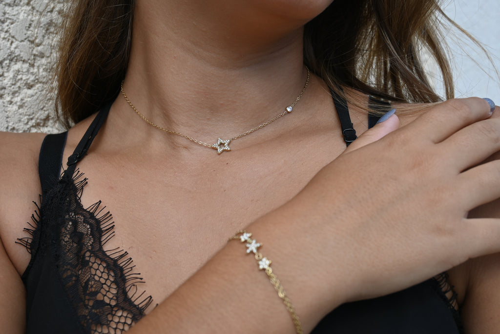 Parure RUBY dorée – Collier et bracelet étoiles en zircon