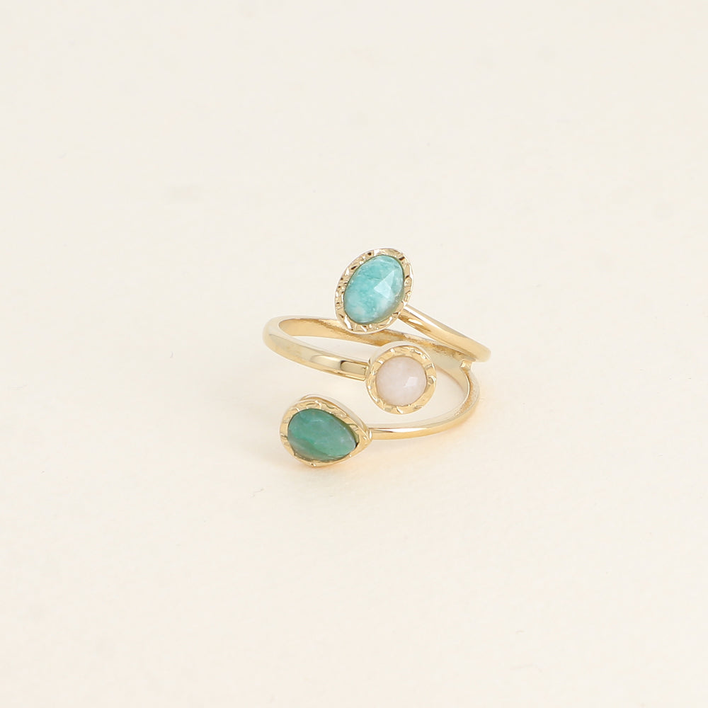 Bague EMI Ouverte 3 Rangs Pierres Naturelles Ajustable Acier Inoxydable | Or et Âme Bijoux
